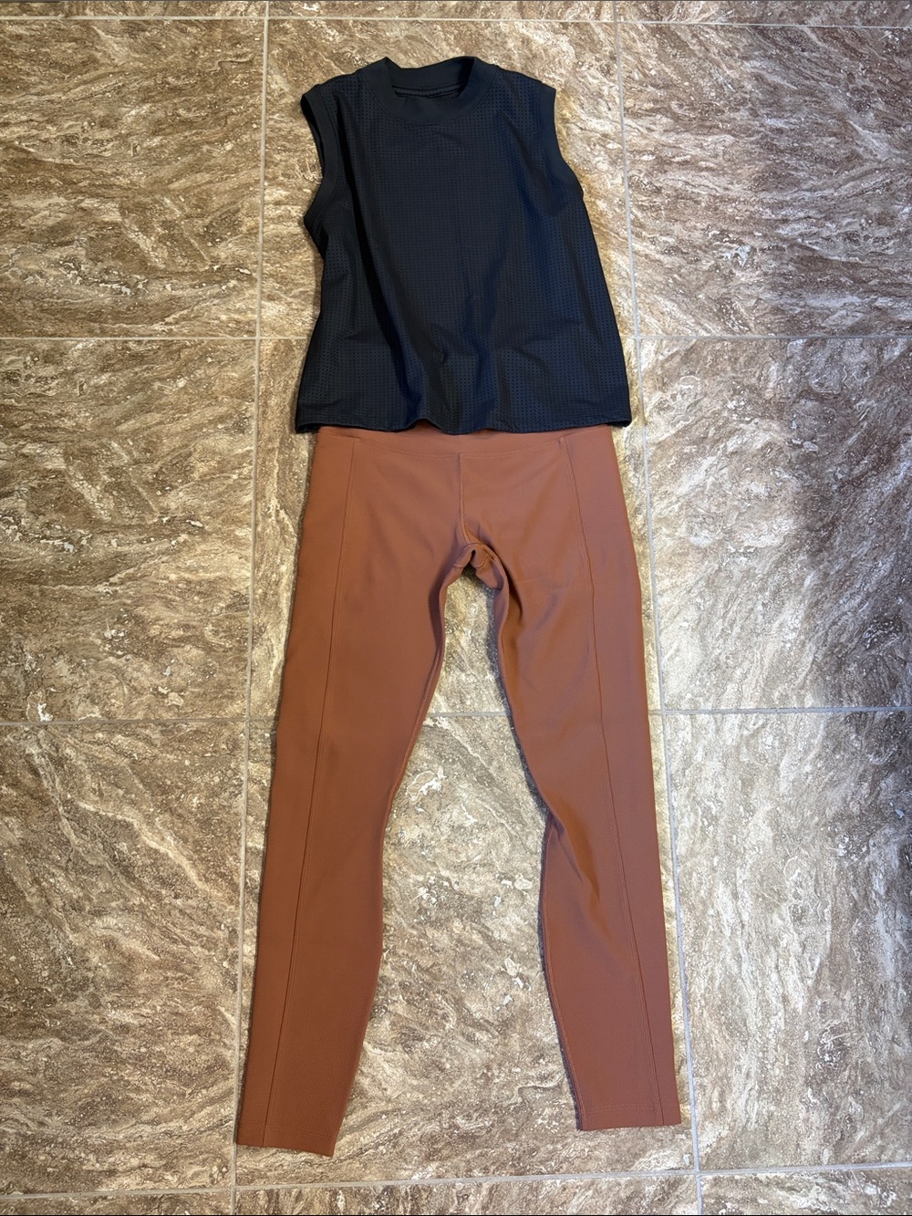 Calia - Women's Black Mesh Top and Brown Active Leggings